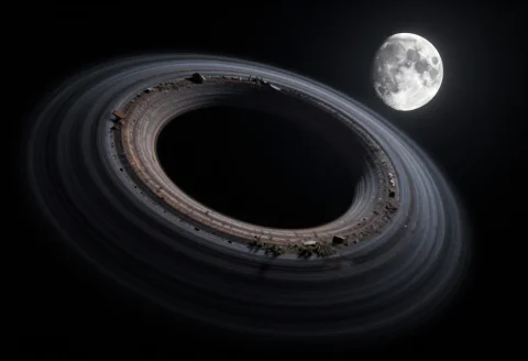 A Habitat Ring Turning Slowly Against The Void, Unreal Engin... — Stable Diffusion AI Prompt: a habitat ring turning slowly against the void, unreal engine 5 render, moonligh...