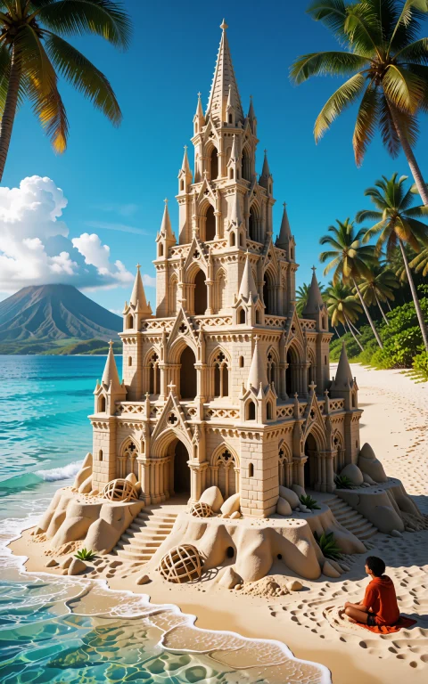 A Towering, Intricately Detailed Sandcastle In Gothic Archit...