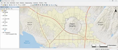 Cgis Esri Arcgis Arcmap Screenshot Showing Parcels And Roads... — Stable Diffusion AI Prompt: CGIS ESRI ArcGIS ArcMap screenshot showing parcels and roads outside Tagan Heigh...