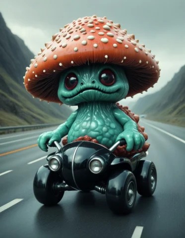 Masterpiece, Best Quality, Absurdres, A Cute, Adorable Mushr... — SDXL AI Prompt: masterpiece, best quality, absurdres, a cute, adorable mushroom monster, driving...