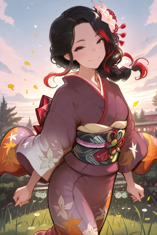 Flve. A Cartoon Style Image Shows An Adult Japanese Woman In... — Stable Diffusion AI Prompt: Flve. A cartoon style image shows an adult Japanese woman in an elegant dynamic...