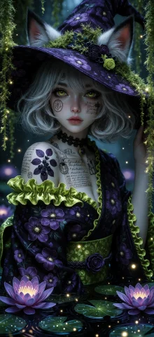 Ta86wistfall, Medium Close-up View Of An Anime Kitsune Witch... — Stable Diffusion AI Prompt: ta86_wistfall, medium close-up view of an anime kitsune witch with knee-length s...