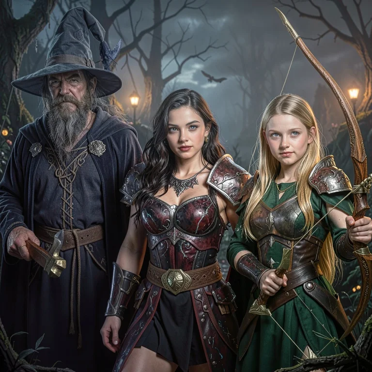 An Ultra-realistic Party Of Fantasy Heroes A Wizard, A Dark...