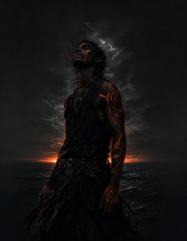 A Dramatic Seascape Of Black Water, Steel Clouds And A Singl...