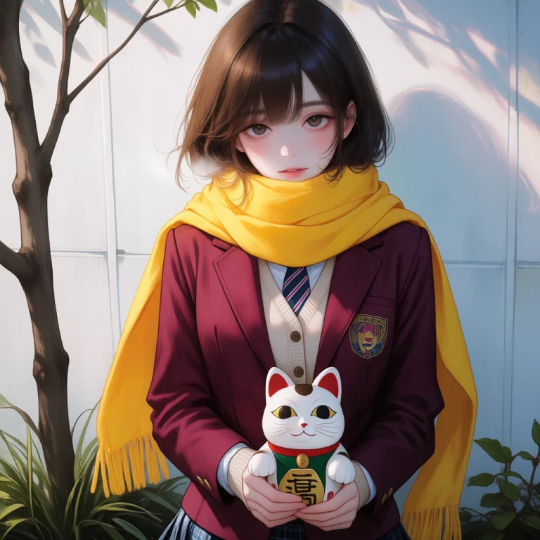 She Wears An Bright Yellow Scarf, Covering Her Chin And Part...