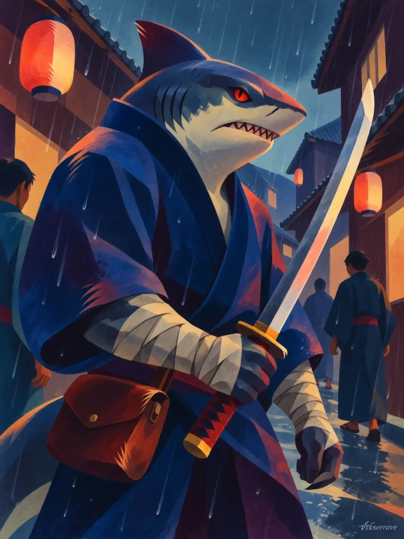 Vtxserrave, Digital Painting Of A Humanoid Shark Warrior In...