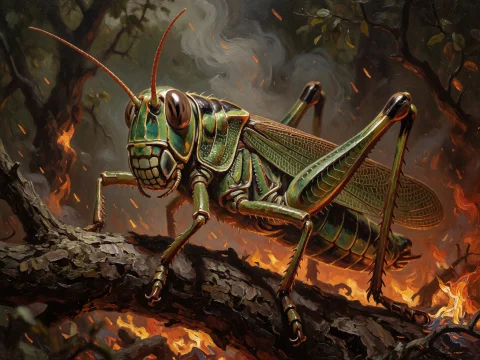 A Hyper-detailed, Surreal Oil Painting Close-up Of A Humanoi... — Stable Diffusion AI Prompt: A hyper-detailed, surreal oil painting close-up of a humanoid grasshopper perche...
