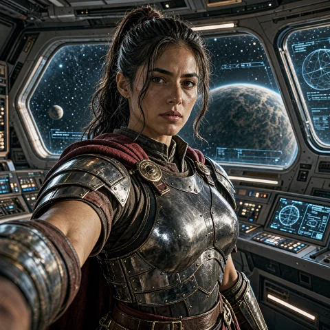 Selfie Shot, Closeup, A Fearless Roman Female Warrior, Roman... — Stable Diffusion AI Prompt: Selfie shot, closeup, A fearless roman female warrior, romanarmy, synthetic tuni...