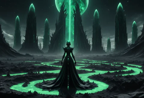 Jade Green, Obsidian Black, Escapism, The End Of The Road La... — SDXL AI Prompt: jade green, obsidian black, Escapism, the end of the road Last judgement's last...