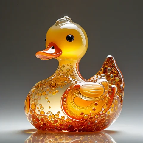 Made With Fused Glass, A Recognizable Rubber Duck Transforme... — SDXL AI Prompt: Made with Fused Glass, a recognizable rubber duck transformed entirely into an e...