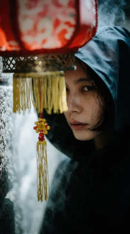 A Striking Adult Chinese Woman Wearing A Matte-black Archite... — Stable Diffusion AI Prompt: A striking adult Chinese woman wearing a matte-black architectural hood stands i...