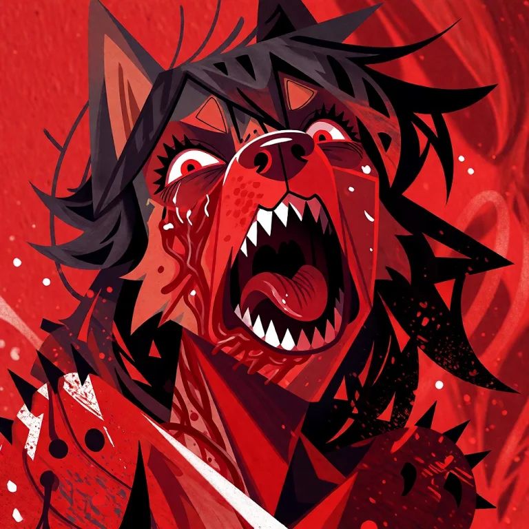 Gumdong, Portrait Close Up, Red Background, Chaotic, Viscera...
