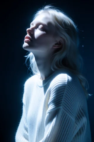 The Image Is A Medium Shot Portrait Of A Young Woman With Pa... — Stable Diffusion AI Prompt: The image is a medium shot portrait of a young woman with pale skin and blonde h...