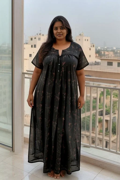 Photo Of An Indian Woman In A Black Maxi-nighty, Standing On...
