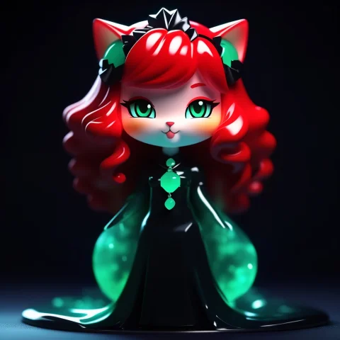 A 3d Chibi Anime Red Hair Cat Girl Wear Glowing Jade Long Dr... — SDXL AI Prompt: a 3d chibi anime red hair cat girl wear glowing jade long dresses in High-gloss...