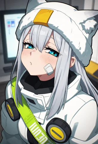 A Medium Close-up Of A Female Character With Long Silver Hai... — Stable Diffusion AI Prompt: A medium close-up of a female character with long silver hair and blue eyes look...