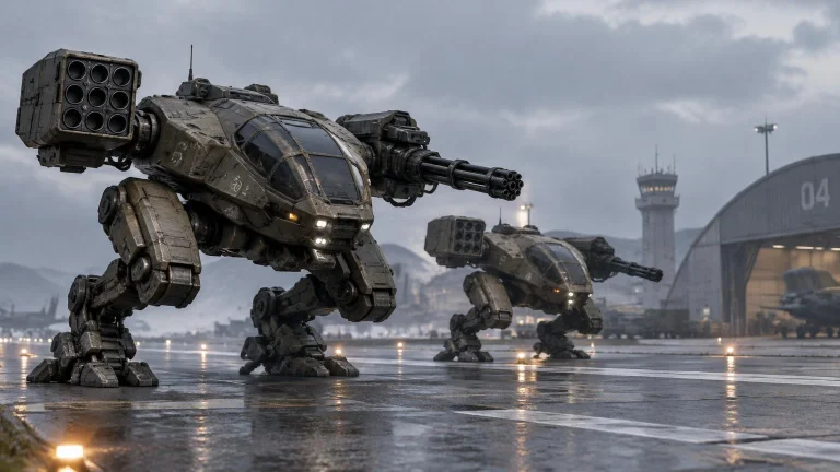 Two Sci Fi Mech Walkers, With Two Legs, Low Body, Hull Shape...