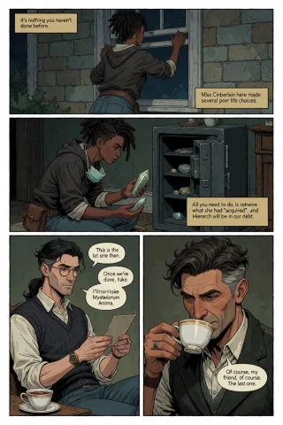 Dd Painterly, A Comic Page With Four Panels. First Two Panel... — Stable Diffusion AI Prompt: D&D Painterly, a comic page with four panels. First two panels are page-wide, tw...