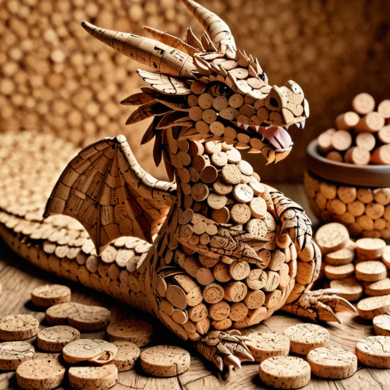 Corkworld, A Cute Dragon Made Of Cork Curled Around A Cork T...