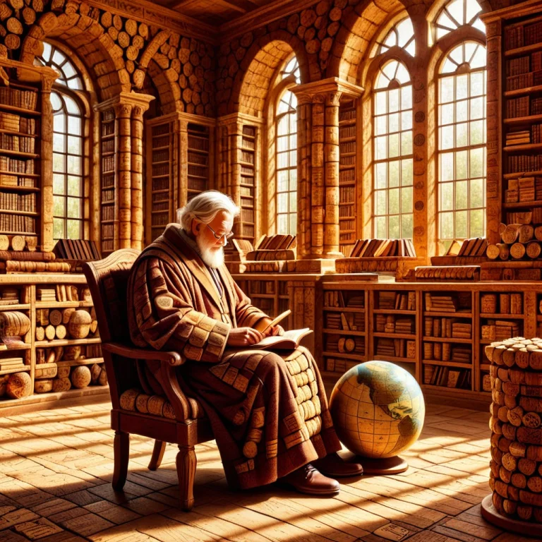 An Elderly Scholar Sitting In A Grand Library, Deep In Thoug...
