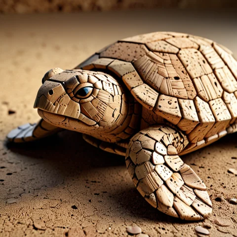Corkworld, A Close-up Of A Sea Turtle Made Of Cork Swimming,... — SDXL AI Prompt: corkworld, a close-up of a sea turtle made of cork swimming, detailed shell plat...