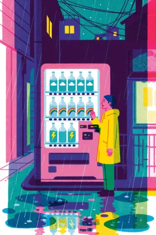 A Tall Vertical Composition. In The Middle Of The Frame, A T... — Stable Diffusion AI Prompt: A tall vertical composition. In the middle of the frame, a tall vending machine...