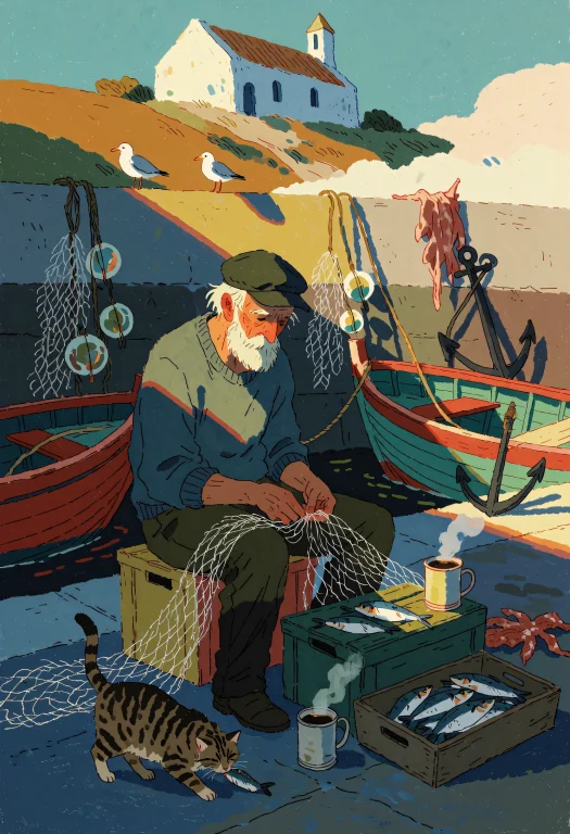 Bradhamel Art Style. An Old Fisherman With A Weathered Face...