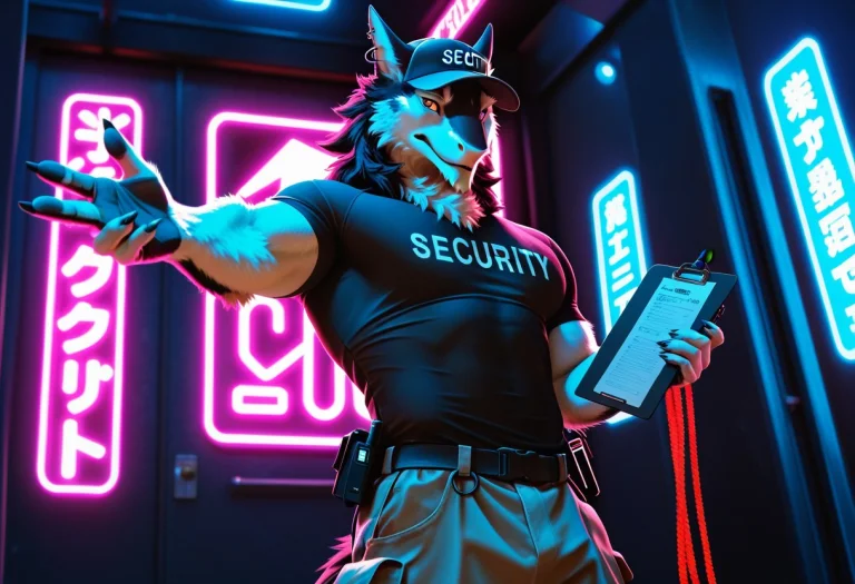 Sergal, Solo, Male, No Humans, Bara, Muscular, Black Fur, Fl...