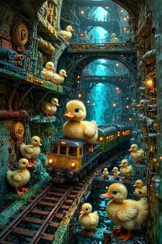 , , A Breathtaking Macro Photograph Of A Cute Real Yellow Du... — Stable Diffusion AI Prompt: , , A breathtaking macro photograph of a cute real yellow duckling riding a tiny...