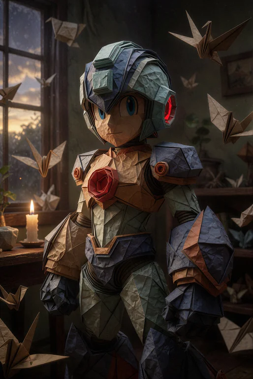 The Megaman Is Standing In A Dark, Moody Atmosphere With Amb...