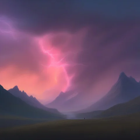 A Storm Giant Striding Across Distant Hills, Digital Paintin... — SDXL AI Prompt: a storm giant striding across distant hills, digital painting, aurora glow, cent...