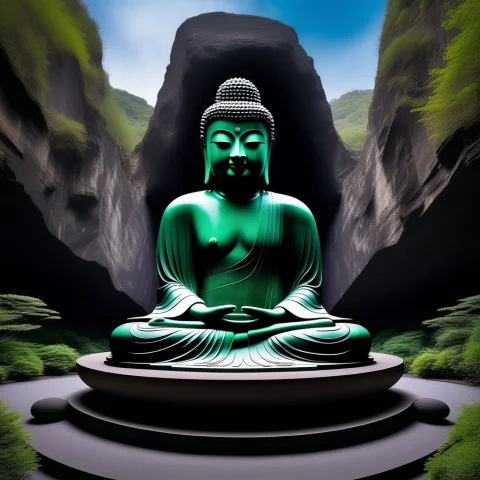 A Symmetrical, Wide-angle Professional Photograph Of A Colos... — SDXL AI Prompt: A symmetrical, wide-angle professional photograph of a colossal Buddha carved in...