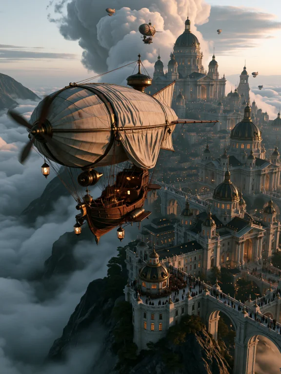 Dcst3ampunk. A Sweeping Aerial Wide Shot Captures A Vast, Or...