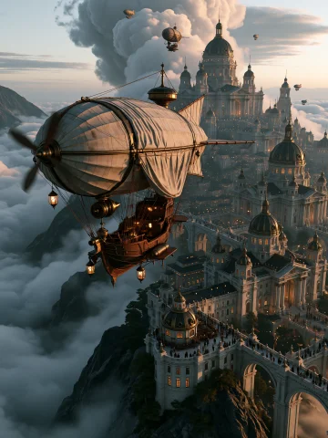 Dcst3ampunk. A Sweeping Aerial Wide Shot Captures A Vast, Or... — Stable Diffusion AI Prompt: DCST3AMPUNK. A sweeping aerial wide shot captures a vast, ornate city perched at...