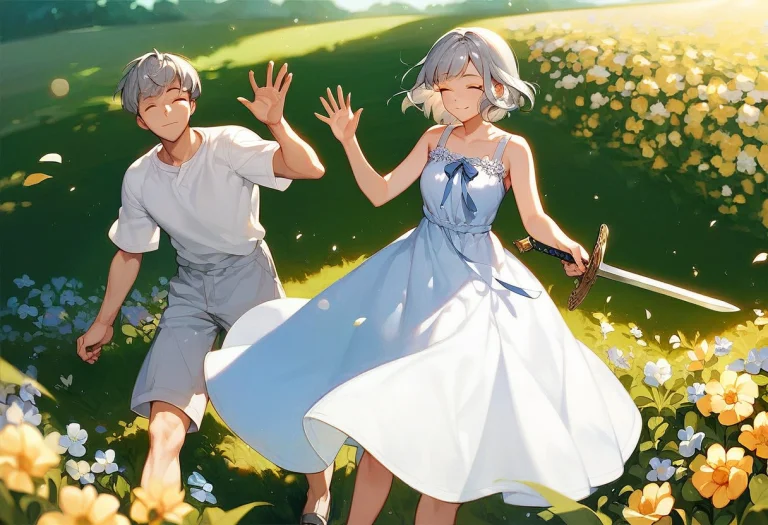 Score9, Score8up, Score7up, 1girl, 1boy, Bob Cut, Grey Hair,...