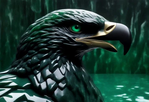 Using Jagged Raw Obsidian, The Polished Deep Jade Is Used To... — SDXL AI Prompt: Using jagged raw obsidian, the polished deep jade is used to create powerful bea...