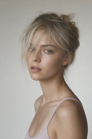 Sean Archer Style, Studio Portrait Of A Blonde With Tousled... — Stable Diffusion AI Prompt: Sean Archer style, studio portrait of a blonde with tousled bedhead, soft key li...