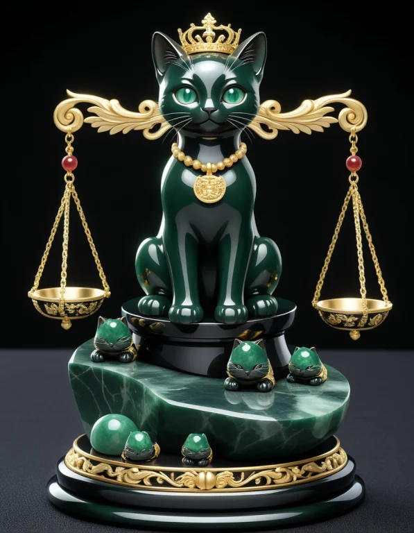 Cartoon Kittens Sitting On The Scales Of Justice Dark Green...