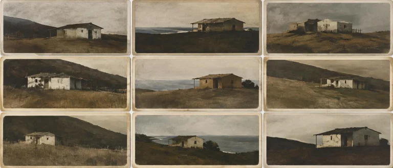 Abstract Andrew Wyeth Landscapes. Rancheria Style Houses. 9...