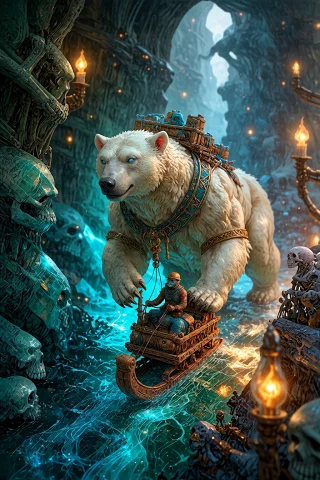 , , A Breathtaking Macro Photograph Of A Cute Real White Pol... — Stable Diffusion AI Prompt: , , A breathtaking macro photograph of a cute real white polar bear riding a tin...