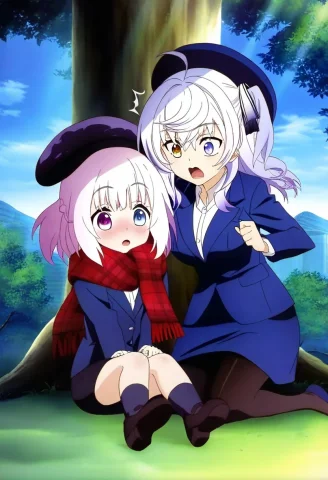 2girls, Medium Hair, White Hair, Heterochromia, Business Sui... — Stable Diffusion AI Prompt: 2girls, medium hair, white hair, heterochromia, business suit, hat, scarf, surpr...
