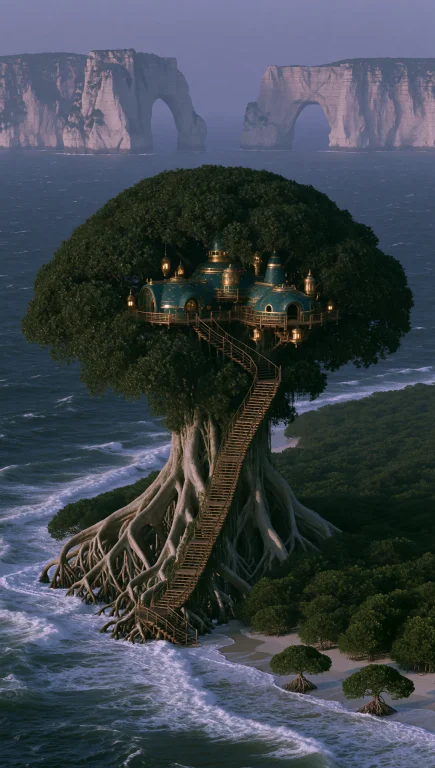 Dcanchfutre. Aerial Wide Shot Centered On An Immense Tree Ri...