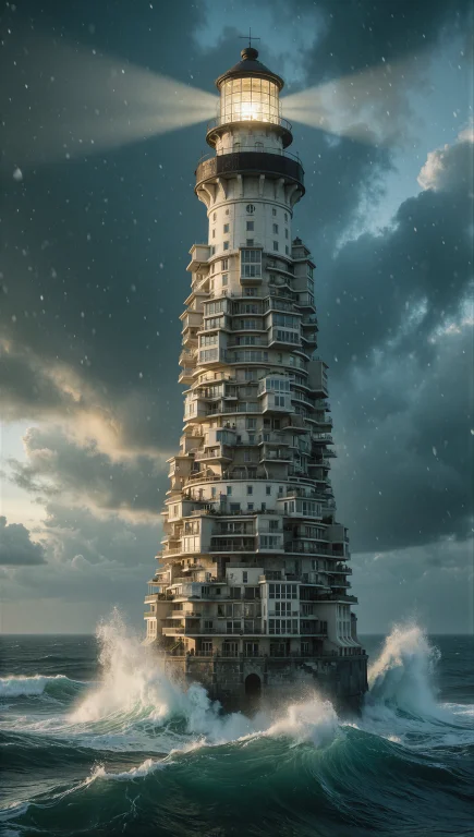 Supergroundview, A Single Impossibly Tall Lighthouse-city Ri...