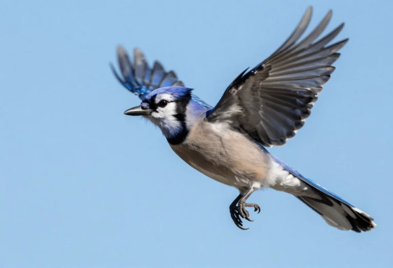 Highly Realistic Photograph, Close-up Of A Blue Jay In Fligh...