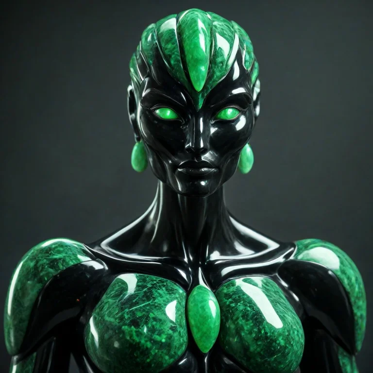 A Sleek Robot Rendered In Obsidian Jade Style, Body Carved F...