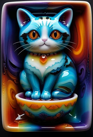 Novuschroma54 Style, A Funny Chubby Cat Squeezing Itself Int... — SDXL AI Prompt: novuschroma54 style, a funny chubby cat squeezing itself into a tiny square bowl...