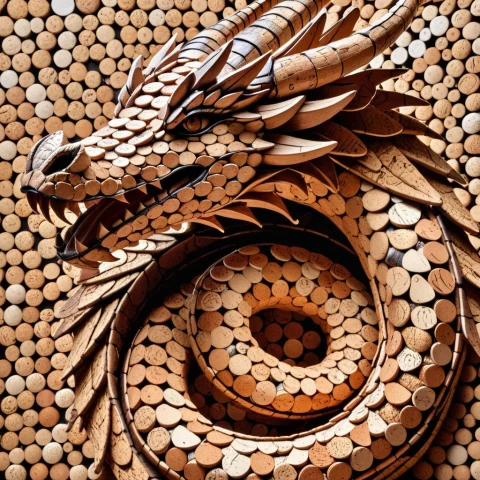 Baroque Composition, Giant Coiled Cork Dragon , Cork Dragon... — SDXL AI Prompt: baroque composition, (giant coiled cork dragon , cork dragon serpent scales, ser...