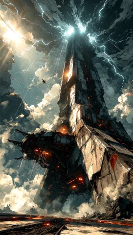 An Extreme Wide Cinematic Establishing Shot Of A Single Colo... — Stable Diffusion AI Prompt: An extreme wide cinematic establishing shot of a single colossal climate-engine...