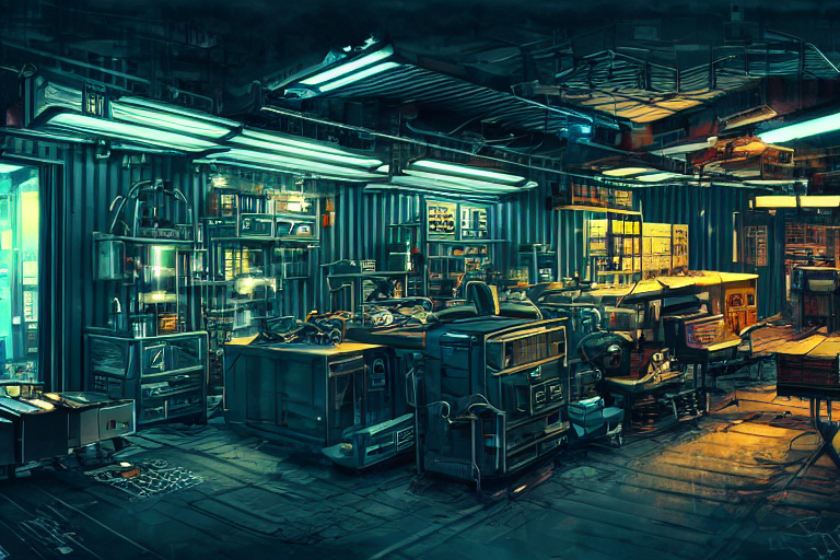 Photo Of Small Sci - Fi Machine Shop In A Shipping Container...
