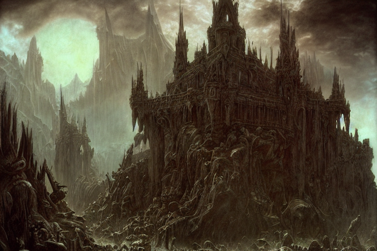 Dark Fantasy World Sunken Into Chaos, Goblin And Troll Invas... — Stable Diffusion AI Prompt: dark fantasy world sunken into chaos, goblin and troll invasions, destruction, r...